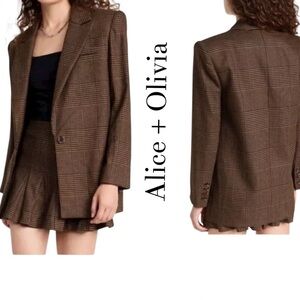 Alice + Olivia Relaxed Oversized Colley Blazer Shoulder Pads Brown Black Size 6